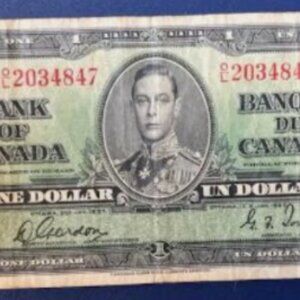 1937 Canadian Dollar Bill Bank of Canada $1 One Dollar Bank note